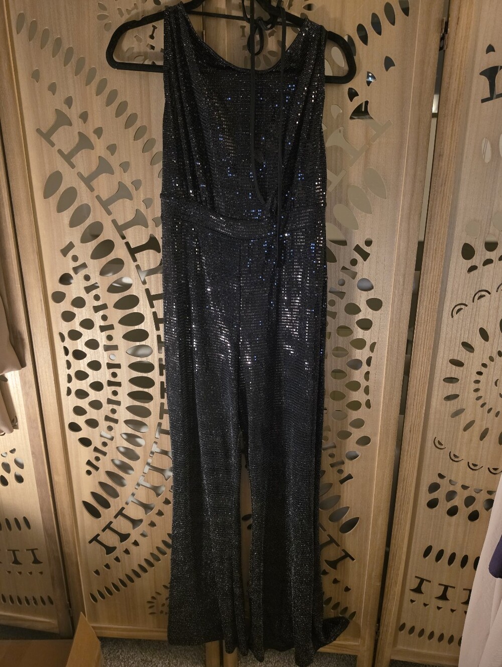 Black Sequin Halter Jumpsuit